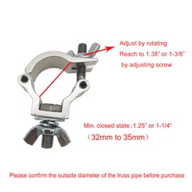 2 Pcs DJ Lighting Clamps 1-1/4" - 1-3/8" Lighting Mount Fits 32-35mm OD Pipe Heavy Duty 165 Lbs Hook Clamps Aluminum Alloy for Stage Light Silver