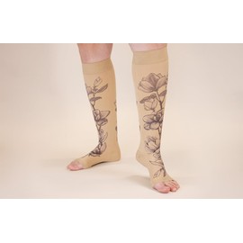 Lymphedivas Magnolia Beige Medical Graduated Compression Sock Pair for Swelling in the Legs and Feet 15-20mmHg (Short Open-Toe Small)