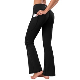BUBBLELIME 29"/31"/33"/35" 4 Styles Women's Bootcut Yoga Pants Tummy Control - Side Pockets_Black M_29" Inseam