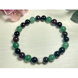 Majas Perlen Armband positive Energie Turmalin Aventurin Granat echt 8mm mit 925er Sterling Silber 7mm facettiert - Größe 16 bis 18cm - Handmade Perlenarmband - Spiritueller Schmuck Unisex