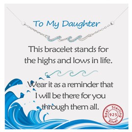Daughter Birthday Gift,Wave Bracelet for Daughter Gifts from Mom, S925 Sterling Silver Jewelry for Daughters from Dad, Gift for Graduation,Chrismas,Thank's Giving Blue To My Daughters Bracelet