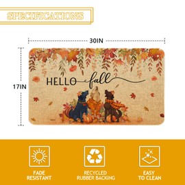 Kuyuayee Fall Dog Welcome Door Mat 30x17 Inch Fall Thanksgiving Doormat Indoor Outdoor Entrance Floor Mats Non-Slip Washable Autumn Decor Rugs