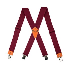MELOTOUGH Men suspender with 2 inch elastic fully adjustable X back Industrial Strength Suspender (Burgundy)