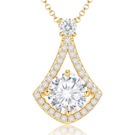 Moissanite Necklace Pendant Gift for Women, 925 Sterling Silver 18K Yellow Gold Vermeil Hypoallergenic 3.0CT Moissanite Pendant for Her, Anniversary Day, Wedding, Birthday - to My Wife, Mom