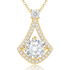 Moissanite Necklace Pendant Gift for Women, 925 Sterling Silver 18K Yellow Gold Vermeil Hypoallergenic 3.0CT Moissanite Pendant for Her, Anniversary Day, Wedding, Birthday - to My Wife, Mom