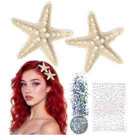 WOVOWOVO Mermaid Costume Women Hair Accessories: Starfish Hair Clips for Girls with Pearl Stickers and Body Glitter, Matching with Mermaid Skirt Dress 4PCS