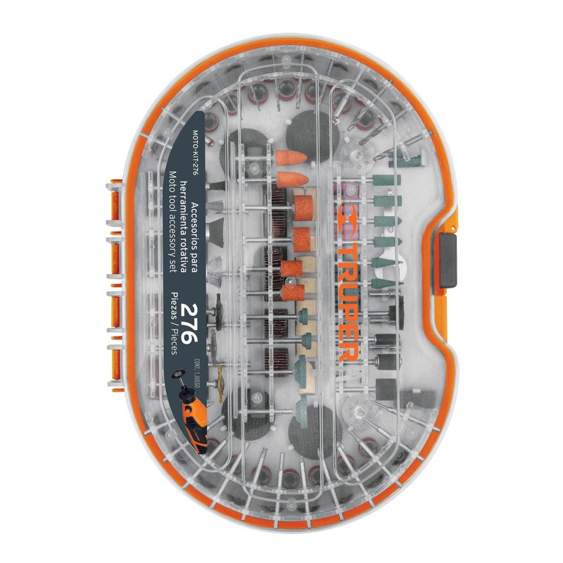 Truper MOTO-KIT-276, Juego de Accesorios para Herramienta rotativa, 276 pzas,