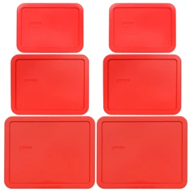 Pyrex (2) 7212-PC 11-Cup, (2) 7211-PC 6-Cup, & (2) 7210-PC 3-Cup Red Food Storage Replacement Lids - Made in USA