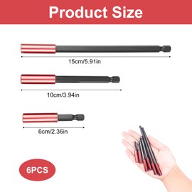 Lotnery 6PCS Magnetic Drill Bit Holder Extension Set, 60/100/150mm Hex Shank S2 Steel, Quick Change Magnetic Bit Holder for Electric Screwdriver & DIY Tools