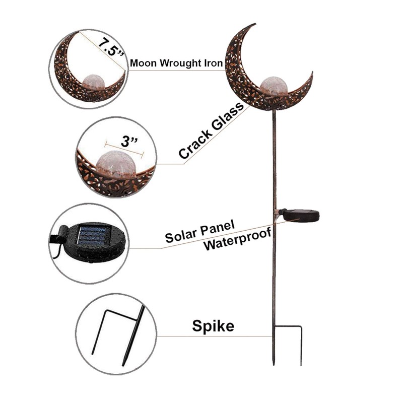 HDNICEZM Solar Garden Light Outdoor Decorative, Moon Decor Crackle Glass