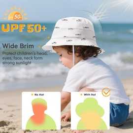 Durio Baby Girl Sun Hat Sun Protection Hats Wide Brim, Summer Hat Beach Hat Toddler Hats for Girls Boys C White Fish 3-6 Months