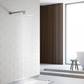 16 Inch Square Shower Extension Arm with Flange and Teflon Tape, Made of SUS 304 Stainless Steel, Wall Mounted Pipe for Shower Head,Straight Extension Rod for Morden Bathroom (Brushed Nickel)