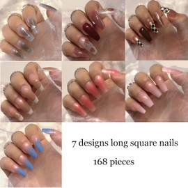 Asenei Pre-Designed Press on Nails Kit for Finger and Toe, Medium Square, Long Square, Long Almond Shapes,672 Pieces, 28 Designs, with 4 Bottles Nail Glue and Nail tools, All in 1 Press on False Nails