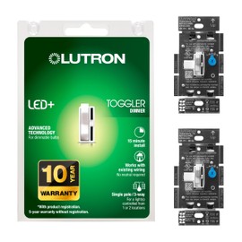 Lutron Toggler LED+ Dimmer Switch for Dimmable LED, Halogen and Incandescent Bulbs, 150 Watt, Single-Pole or 3-Way, TGCL-153PH-2-WH, White, 2 Pack