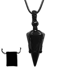 Xetpc Crystal Necklace Obsidian Pendant, Jewellery Cone Necklace Adjustable Rope Jewellery Gift for Men and Women