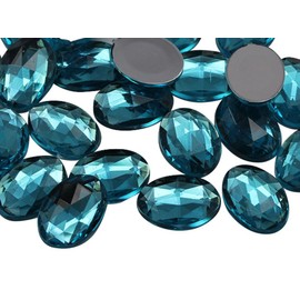 14x10mm Blue Blue Aqua QR Oval Flat Back Acrylic Jewels High Quality Pro Grade - Pack of 45