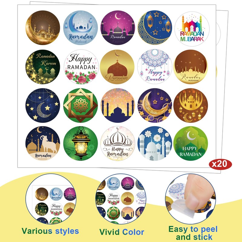 Mooliwe 496 Pcs Eid Ramadan Mubarak Pencil Wristband Sticker Set