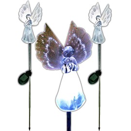 Brilliant & Mo Set of 2 Gorgeous Frosty Solar Angel Lights Garden Stakes with Fibre Optic Wings