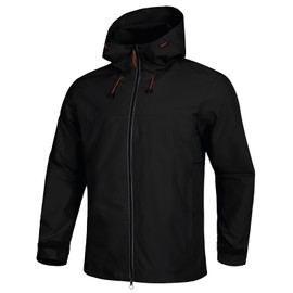 BANTREK Mens Rain Jacket Waterproof Lightweight Windbreaker Hooded Softshell Jacket for Hiking Travel Outdoor Performance (Black,X-Large)