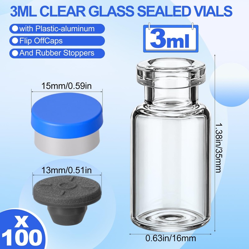 BrightRow 100 Pack 3ml Sterile Empty Vials with Self Healing