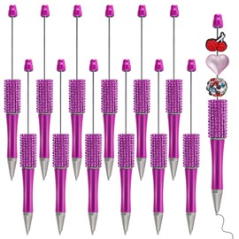 Phnydreg 12 Pcs Beadable Pens Rhinestones Beadable Pens Plastic Black Ink Pens for Gift Making Kits Children Students Office School DIY Supplies (Solid Hot Pink)