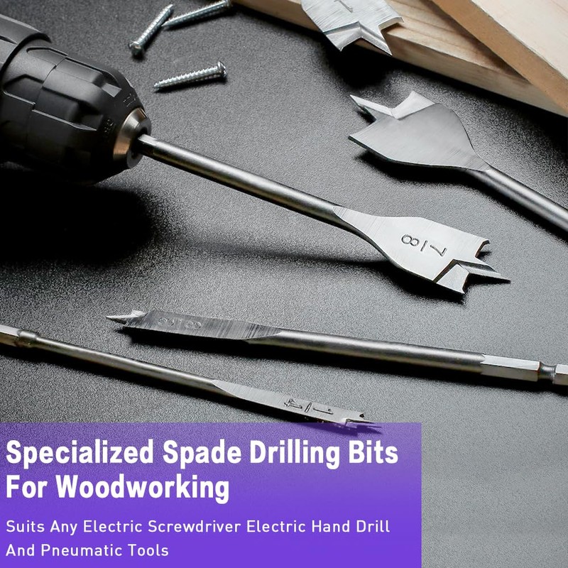 15-Piece Flat Milling Drill Bit Set, Spade Drill Set with