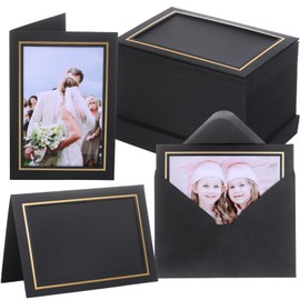 100 Pack Photo Frame Cards with Self Seal Envelopes 4x6 Paper Picture Frame Bulk Cardboard Photo Insert Card Holder for Graduation Wedding Birthday Classroom Crafts DIY - Black with Gold Lining