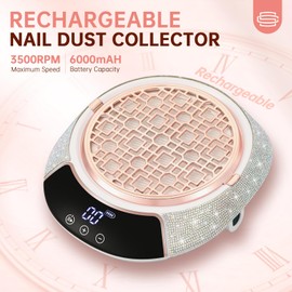CHRISTINE SHELLY Cordless Nail Dust Collector,Powerful Vacuum Fan Rechargeable Dust Collector with LED Display, Dust Suction Machine with Reusable Fillter for Acrylic Gel Polish,Salon & Home