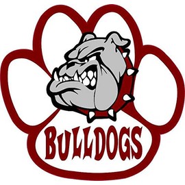 StickerTalk Paw Print with Maroon Bulldog Mascot Vinyl Sticker, 5 inches by 4.75 inches