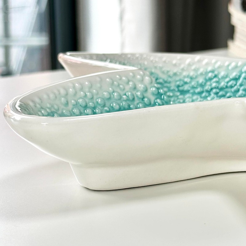 Darthome Ceramic Starfish Dish Teal Blue Bobble Glazed Large Nautical