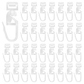 YIMETOP 60Pcs 34mm Curtain Hooks For Track, White Plastic Curtain Track Gliders, Shower Gliders, PVC Pulley with Opening Hooks Caravan Window Door Rails