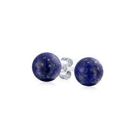 Simple Dark Blue Lapis Lazuli Gemstone Round Circle 6 MM Ball Stud Earrings For Womne For Men 925 Sterling Silver