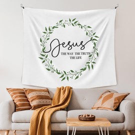 XLDLIOO Christian Jesus the Way the Truth and the Life Wall Tapestry, Bible Verse Wall Tapestry Hanging for Bedroom, Rustic Religious Tapestries Wall Decor Art for Prayer Church Living Room 60x50in