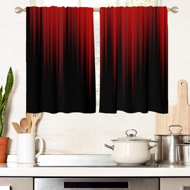 AAtter Red Window Curtain for Kitchen Black Gothic Goth Ombre Modern Cool Anime Small Short Home Living Room Bedroom Bathroom Rod Pocket Drapes Treatment Tiers Fabric 1 Pair, 27.5" W x 39" L, Abstract