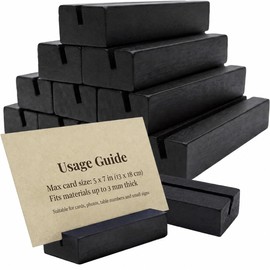 12 Pcs Wooden Table Number Holders for Place & Name Card, Black Wood Stand