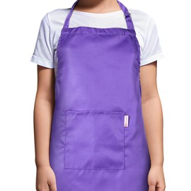 Zihuatailer Purple Kids Baking Apron Cooking Apron with Pockets for Boys and Girls, 5-12 Years, purple