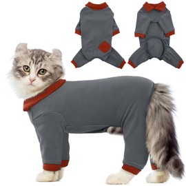 QBLEEV Cat Pajamas for Cats Only, Sticky Hair Cat Clothes, Cat Onesie for Cats After Surgery Female Male, Surgical Cat Recovery Suit Full Bodysuit, Long Sleeve Cat Shirts Outfits to Prevent Licking