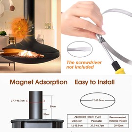 Magnetic Wood Stove Fan, Pipe Fireplace Fan, 4/5 Blades Stove Fan on Chimney, Silent Motors, Push Horizontal Air Flow, Heat Powered Wood Stove Fan for Wood Burning Stove/Gas/Pellet/Log (5 Blades)