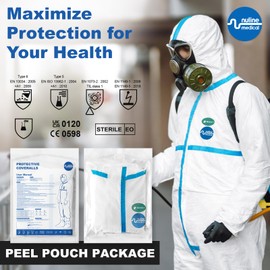 Nuline Medical Disposable Protective Coveralls Hazmat Suits Lab Coveralls Disposable Heavy Duty Full Body Painters Suit for Men & Women (1, XL)