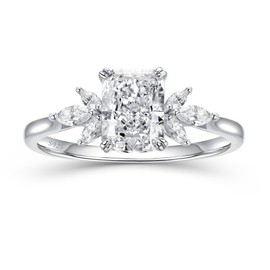 PHNIBIRD Fake Diamond Ring Sparkling White Square Cubic Zircon Radiant Cut Engagement Rings Sterling Silver Lab Created Diamond Rings for Women Wedding