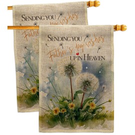 Heavenly Fathers Day Flag Burlap House 2 Pcs Pack Cemetery Signs Memorial Decorations Home Dandelion Grave Decor For Dad In Heaven Gifts Papa Grandpa Floral Poster Garden Remembrance Made In USA