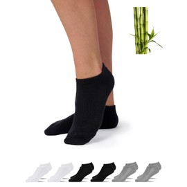 Snocks Premium Bamboo Trainer Socks for Men and Women, 6 Pairs - Soft Breathable Ankle Socks to Prevent Sweaty Feet - Short Socks Ideal for Sports and Everyday Use - Size 35-50, 2 x black + 2 x grey +