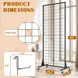 SPACECARE Gridwall Panel Display Stand 2.1' x 5.5' Ft, Heavy Movable Floorstanding Detachable Girdwall for Easy Transport, Standing Grid Tower with Extra Hooks, Display Rack for Retail and Craft Fair-2 Pack