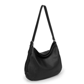 befen Genuine Leather Slouchy Hobo Bags For Women, Black Crossbody Purse Soft Top Grain Leather Purse Designer Trendy Women's Shoulder Handbags with Adjustable Strap for Daily & Travel