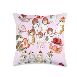 Pink Bows Cute Kawaii Cats Cherry Collage Strawberry Throw Pillow
