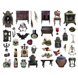 Seasonstorm Vintage Witch Furniture Precut Anti-UV Waterproof Decoration Album Planner Stickers Scrapbooking Diary Sticky Paper Flakes (PK586)