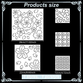 FREEBLOSS 5Pcs Cherry Blossom Sashiko Stencils Sashiko PET Template for Hand Quilting Patterns Embroidery Templates Embroidery Stencils 3 Sizes 11’‘/8.7’‘/4.7’‘ Square
