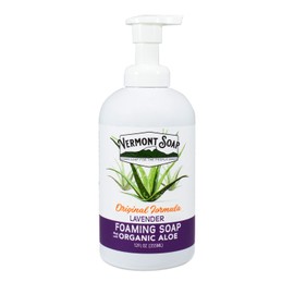 VERMONT SOAP Organic Lavender Foaming Hand Soap - Natural Moisturizing Soap for Dry Skin - Fragrance Free Liquid Bathroom Hand Soap Dispenser - Lavender - 12 oz