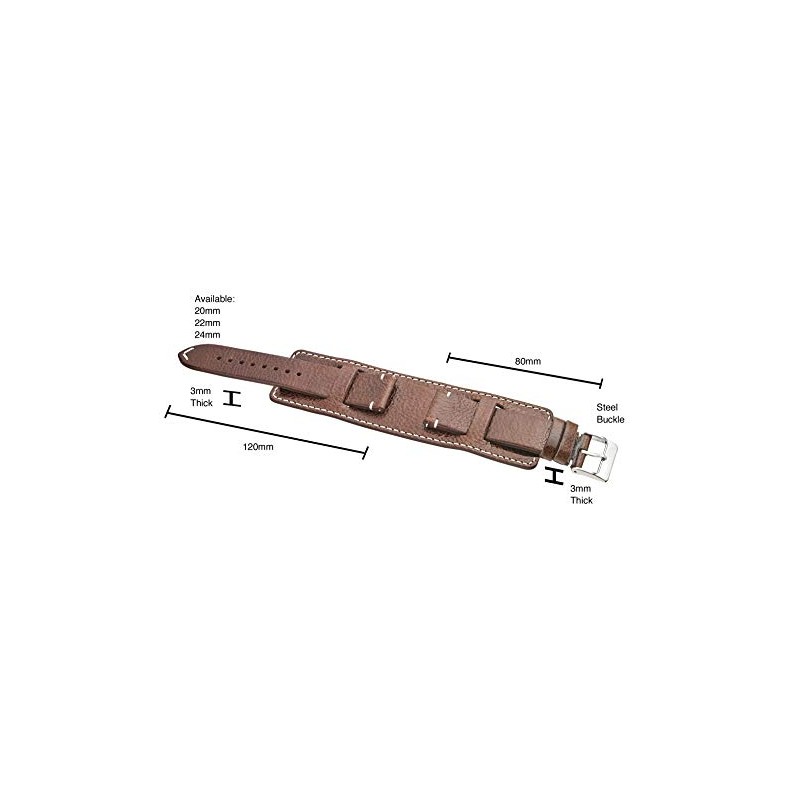 ALPINE Genuine Vintage Leather Cuff Watch Strap - Black, Brown,