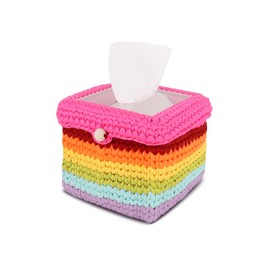 AceList Square Rainbow Tissue Box Cover, Woven Tissue Box Holder with Lid, Facial Napkin Paper Organizer Dispenser, Decorative Cube Tissue Cover Crochet for Bathroom Bedroom Dresser Table Office